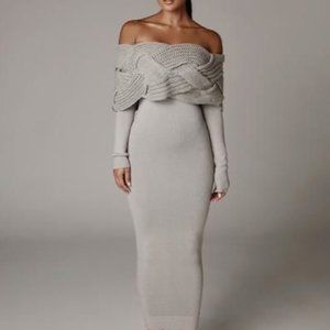 Grey Cecyl Cable Knit Sweater Dress